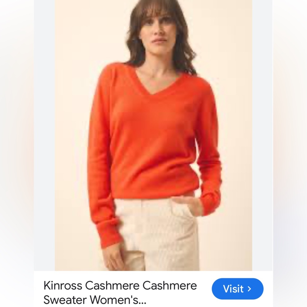 Kinross Cashmere V-Neck Sweater in Burnt Orange- worn once. 390 retail